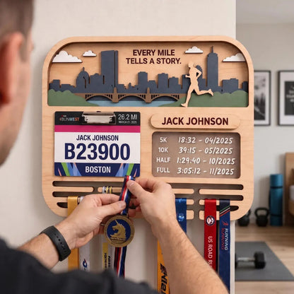 Boston Marathon Medal Holder Race Bib Display Personalized Running Medal Display
