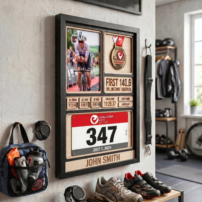 1st Triathlon Medal Holder, Personalized Triathlon Finisher Gift, Swim Bike Run Medal Display, Race Achievement Hanger