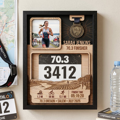 First 70.3 Oregon Race Bib and Medal Display, Personalized Triathlon Medal Holder, Custom Finisher Keepsake