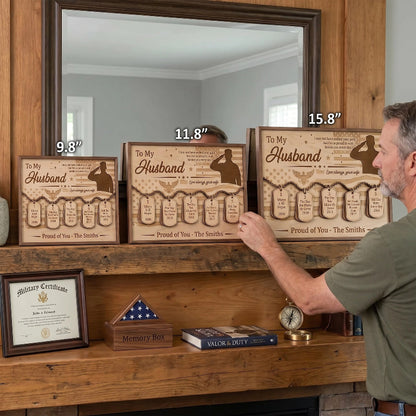 Veteran Timeline Wooden Sign with Dog Tag, Personalized Military Gift for Husband, Father’s Day Veteran Keepsake Plaque