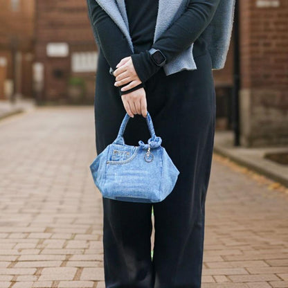 Box Shape Denim Handbag Vintage Denim Tote Bag