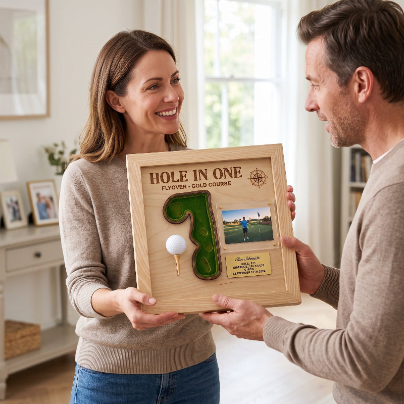 Personalized Hole in One Golf Display | Golf Ball Holder, Photo & Course Map | BrassTag Golf Gift