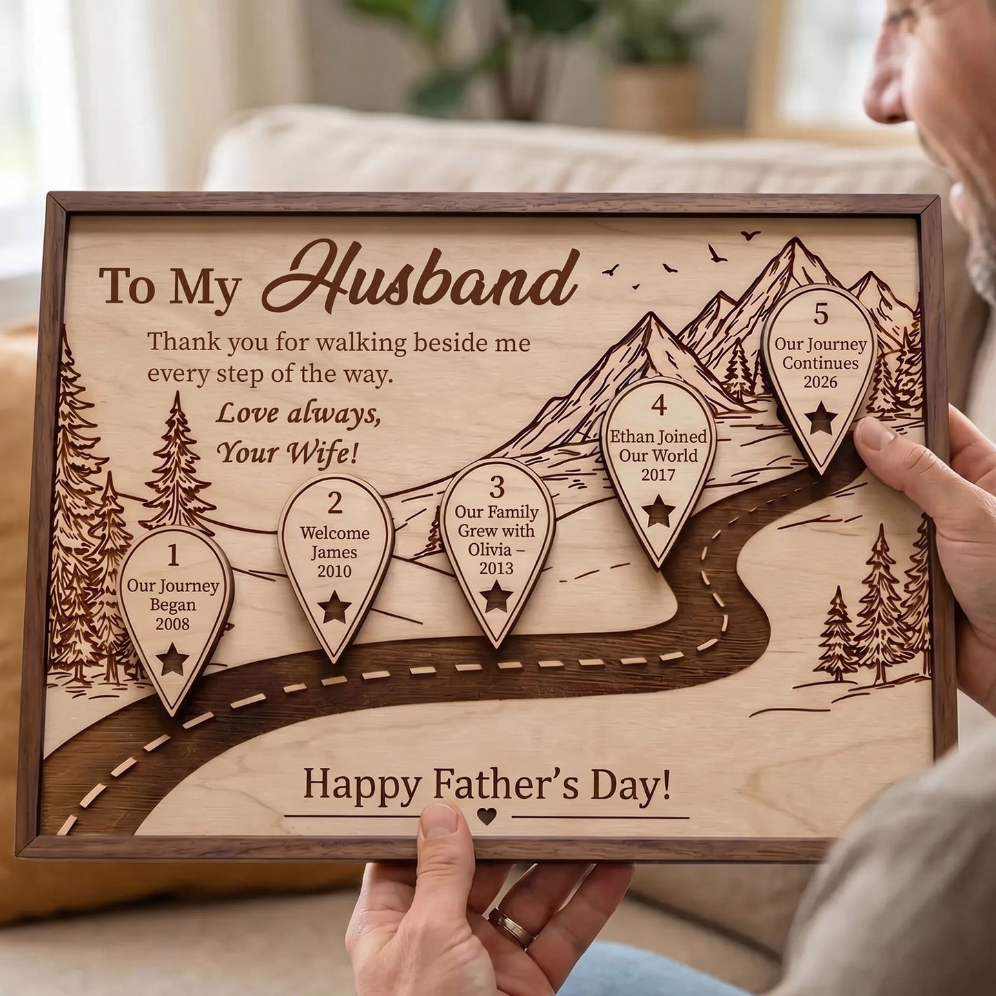 Thank You for Walking Beside Me Timeline Wooden Sign, Personalized Husband Gift, Father’s Day Gift for Husband, Custom Road Love Story Plaque