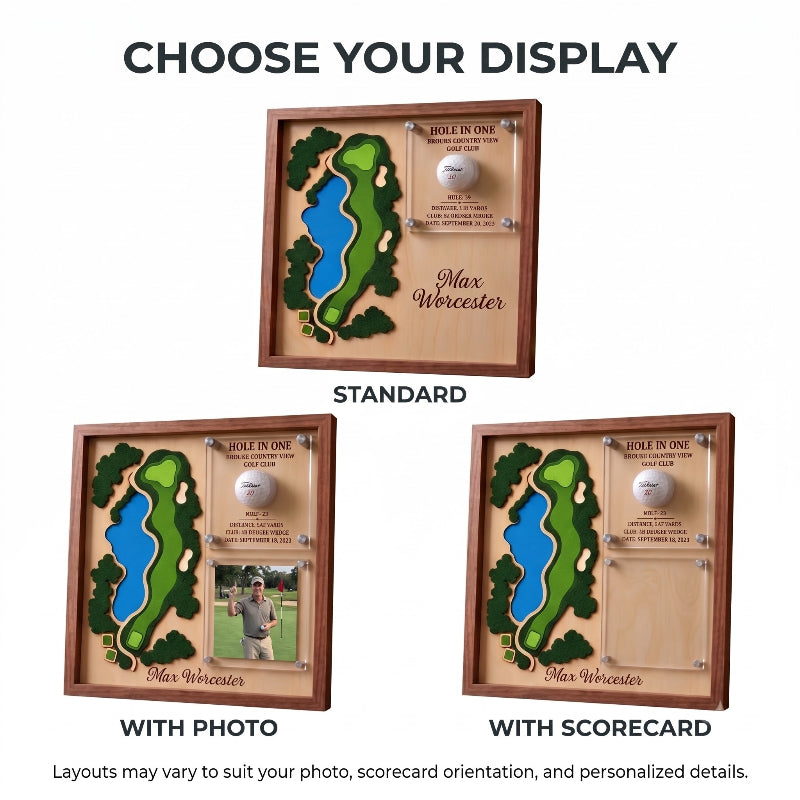 Hole in One Acrylic Display, Personalized Golf Course Map, Ball & Photo Frame, Custom Golf Gift