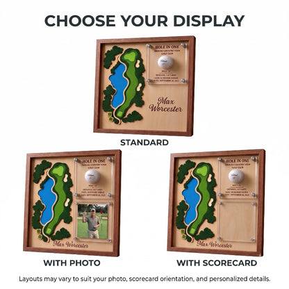 Hole in One Acrylic Display, Personalized Golf Course Map, Ball & Photo Frame, Custom Golf Gift
