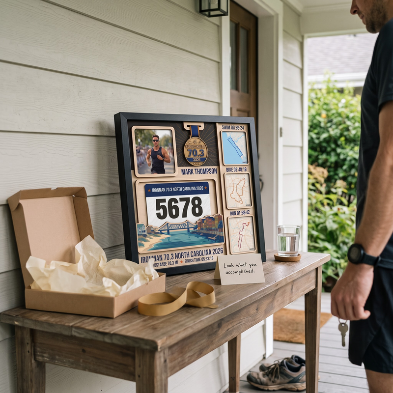 North Carolina Triathlon Medal Display, Personalized Medal Hanger with Photo, Race Bib & Route Options, Triathlete Gift
