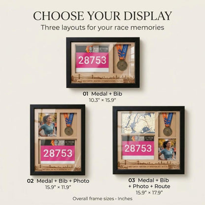 New York Marathon Shadow Box Display, Race Bib Medal and Photo Holder, Personalized Running Memory Box for Marathon Runners