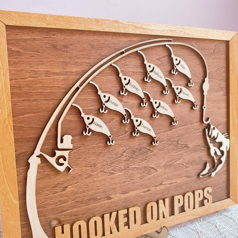 Personalized "Hooked On" Wooden Sign, Father's Day Sign