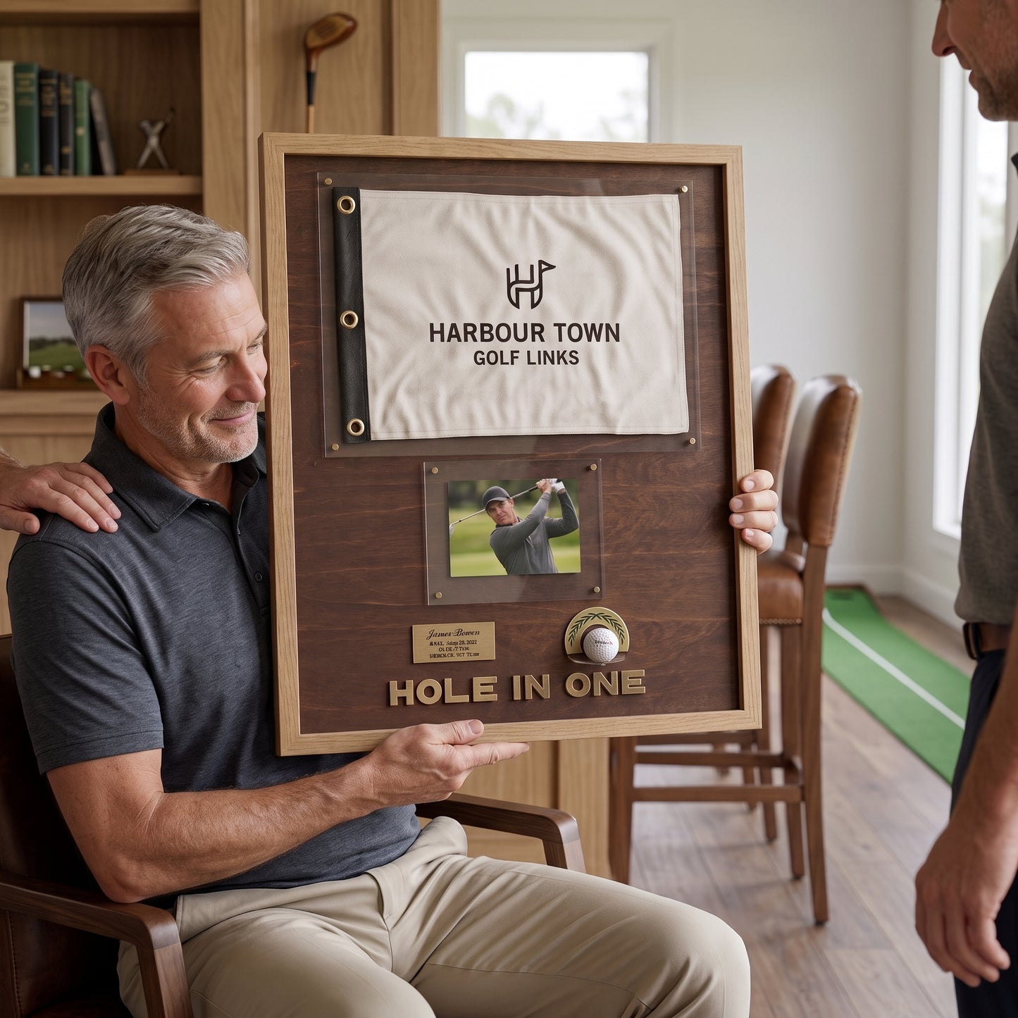 Hole in One Golf Display | Personalized Ball, Flag & Photo Holder | Golf Gift for Him