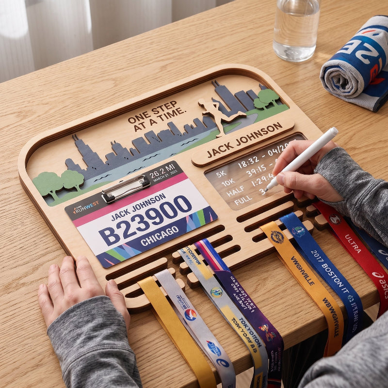 Running Medal Holder Race Bib Display Custom Medal Hanger Chicago Marathon Gift for Runners