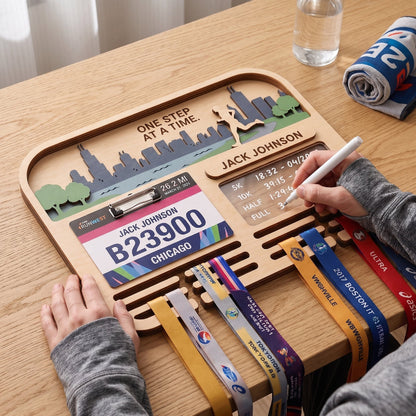 Running Medal Holder Race Bib Display Custom Medal Hanger Chicago Marathon Gift for Runners