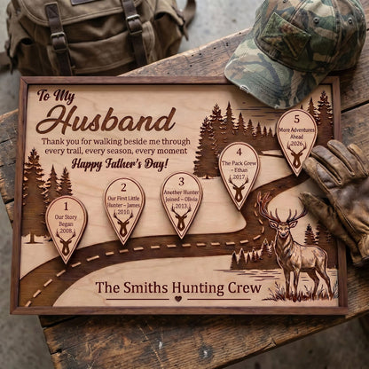 Hunting Husband Timeline Wooden Sign, Personalized Father’s Day Gift for Husband, Custom Hunting Love Story Plaque, Gift for Outdoorsman