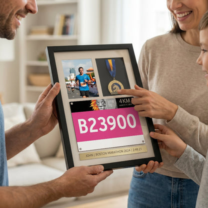 3 In 1 Running Shadow Box Display, Race Bib Medal and Photo Holder, Personalized Marathon Memory Box, Gift for Runners
