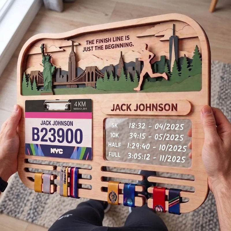 Personalized Marathon Medal Holder, City Running Design, Race Bib Display, Custom Medal Hanger