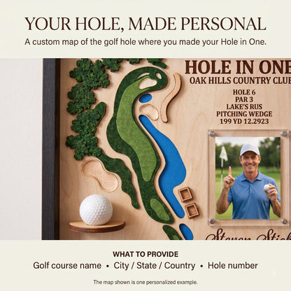 Personalized Hole in One Golf Display Golf Course Map Golf Ball Holder Custom Golf Gift for Men