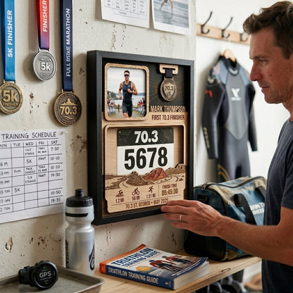 First 70.3 St. George Race Bib Holder, Personalized Triathlon Bib and Medal Display, Custom Finisher Medal Keepsake