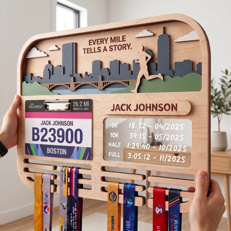 Running Medal Holder Race Bib Display Custom Medal Hanger Boston Marathon Gift for Runners