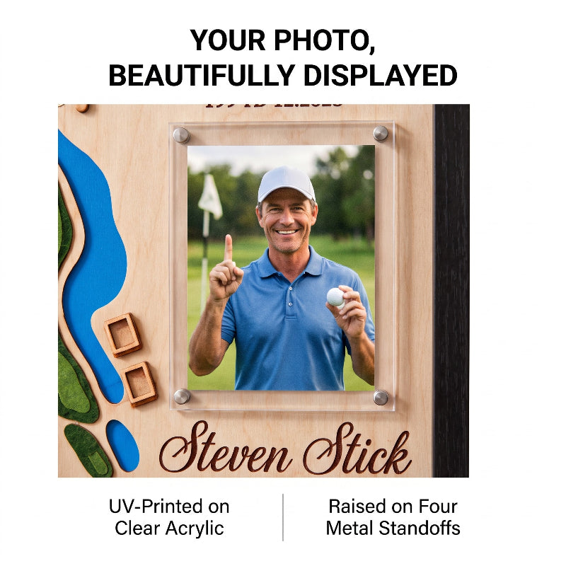 Personalized Hole in One Golf Display Golf Course Map Golf Ball Holder Custom Golf Gift for Men