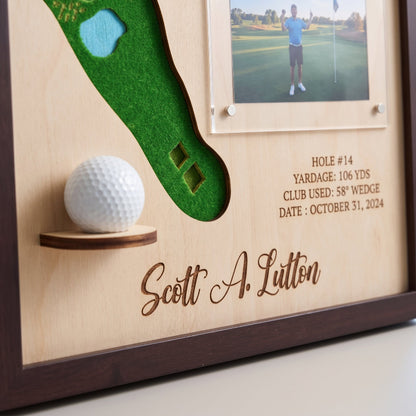 Personalized Hole in One Golf Display | Golf Ball Holder, Photo & Golf Course Map | Golf Gift For men