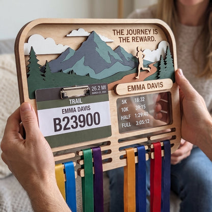 Runner Gift for Her Trail Running Medal Holder Race Bib Display Custom Medal Hanger Gift for Runners