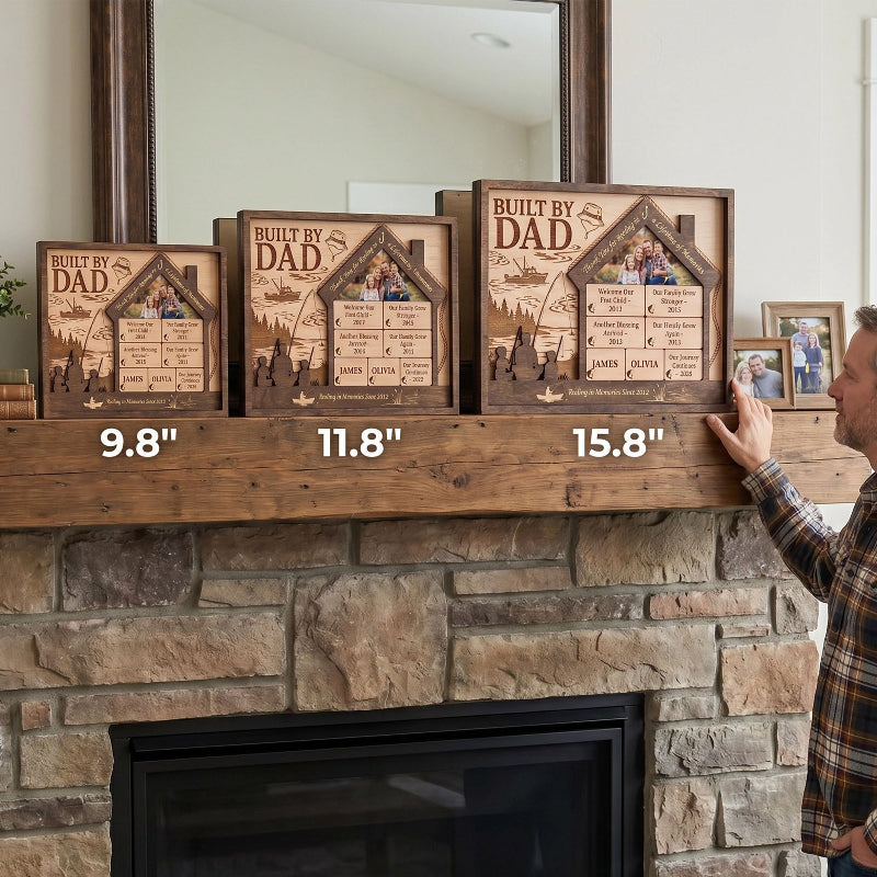 Reeling In Memories Built By Dad Wooden Sign, Personalized Fishing Gift for Dad, Father’s Day Gift, Custom Family Timeline Plaque