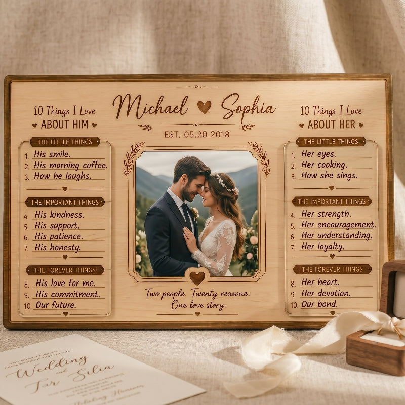 10 Things I Love About You Wooden Display, Personalized Anniversary Gift for Husband Wife, Custom Wedding Keepsake Plaque