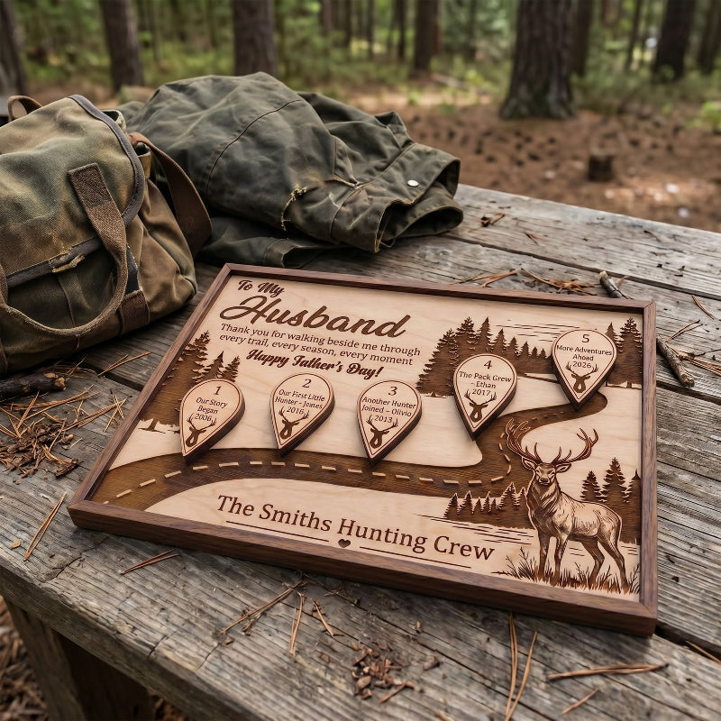 Hunting Husband Timeline Wooden Sign, Personalized Father’s Day Gift for Husband, Custom Hunting Love Story Plaque, Gift for Outdoorsman