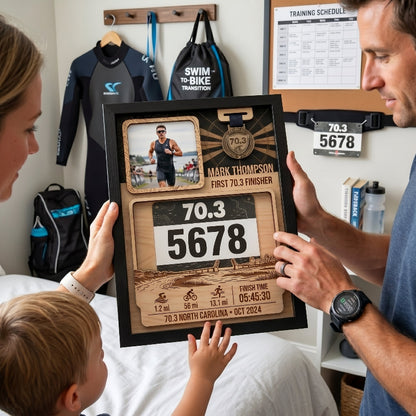 Personalized First 70.3 Triathlon Bib and Medal Display, Personalized North Carolina Race Bib Holder, Custom Triathlon Medal Hanger