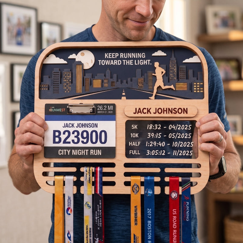 Running Medal Holder Race Bib Display custom runner gift Gift for Runners City Night Run