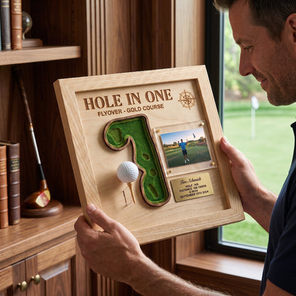 Personalized Hole in One Golf Display | Golf Ball Holder, Photo & Course Map | BrassTag Golf Gift