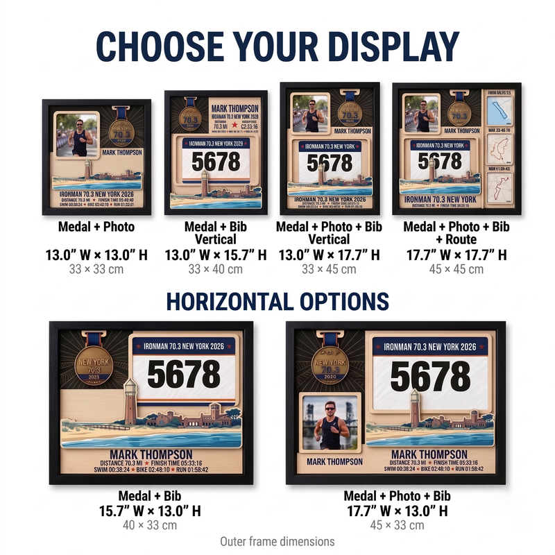 New York Triathlon Medal Display, Personalized Medal Hanger with Photo, Race Bib & Route Options, Triathlete Gift