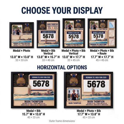 New York Triathlon Medal Display, Personalized Medal Hanger with Photo, Race Bib & Route Options, Triathlete Gift