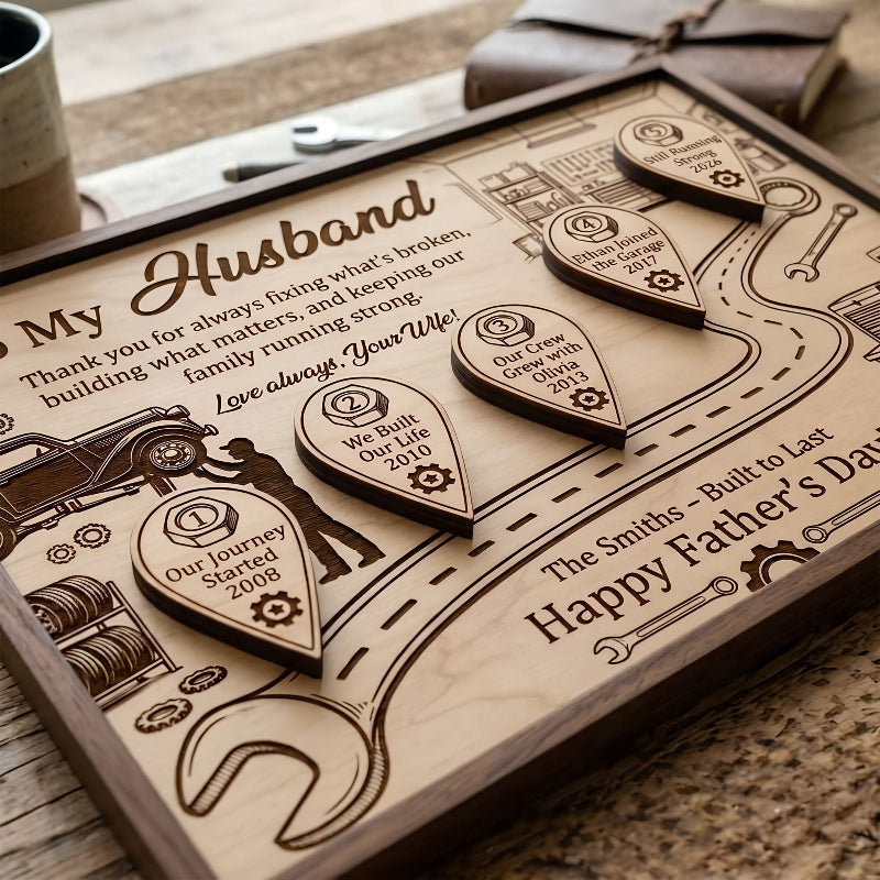 Mechanic Husband Timeline Wooden Sign, Personalized Father’s Day Gift for Husband, Custom Garage Family Keepsake Plaque