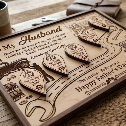 Mechanic Husband Timeline Wooden Sign, Personalized Father’s Day Gift for Husband, Custom Garage Family Keepsake Plaque