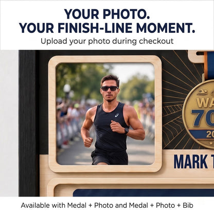 Waco Triathlon Medal Display, Personalized Medal Hanger with Photo, Race Bib & Route Options, Triathlete Gift