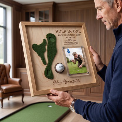 Hole in One Golf Ball Display Personalized Golf Plaque Brass Name Tag Golf Gift