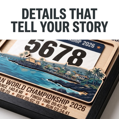 Kona Triathlon Medal Display, Personalized Medal Hanger with Photo, Race Bib & Route Options, Triathlete Gift