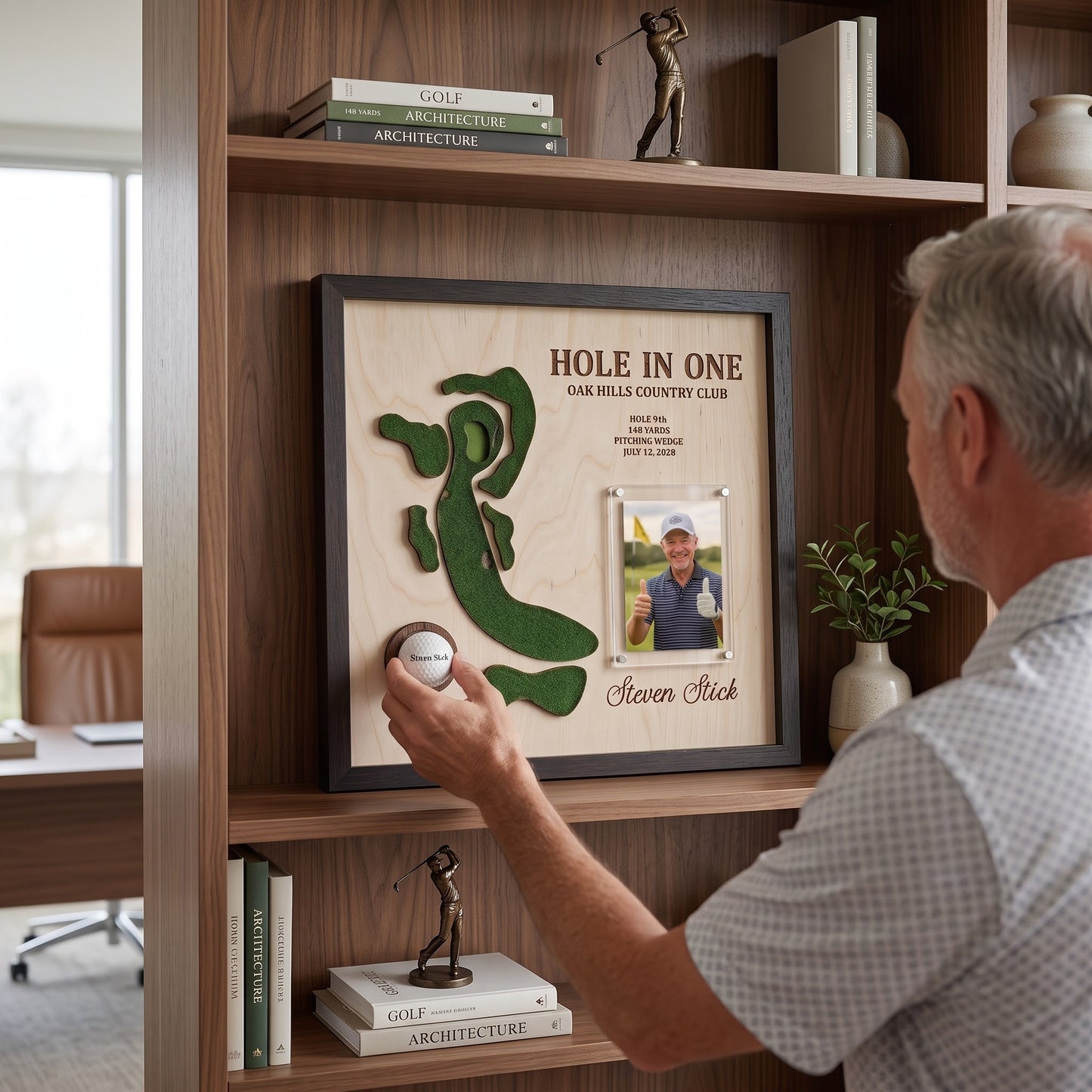 Personalized Hole in One Golf Display with Golf Course Map, Golf Ball Holder & Photo