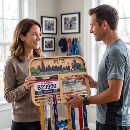 Running Medal Holder Race Bib Display Custom Medal Hanger Chicago Marathon Gift for Runners