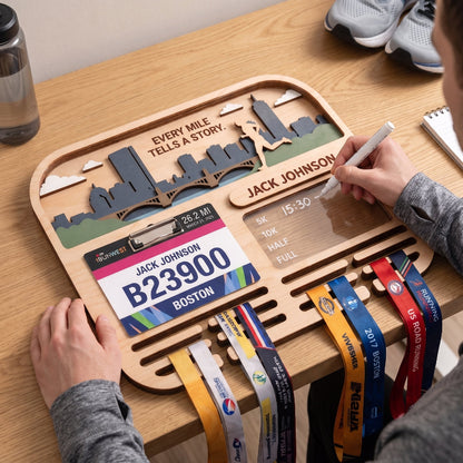 Running Medal Holder Race Bib Display Custom Medal Hanger Boston Marathon Gift for Runners