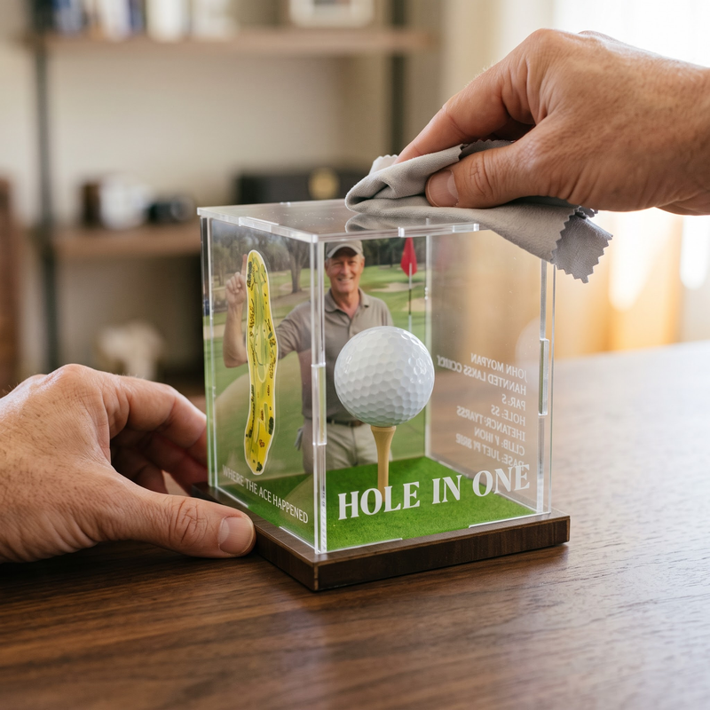 Hole in One Display with Photo, Personalized Golf Ball & Course Map Mica Box, Custom Golf Gift for Dad, Golf Keepsake for Him