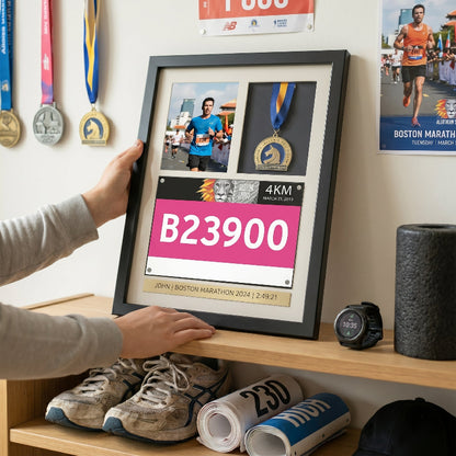 3 In 1 Running Shadow Box Display, Race Bib Medal and Photo Holder, Personalized Marathon Memory Box, Gift for Runners