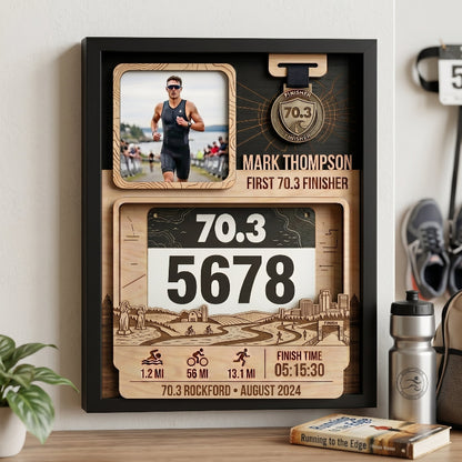 Personalized Rockford 70.3 Bib and Medal Display, First Triathlon Race Bib Holder, Custom Finisher Medal Keepsake
