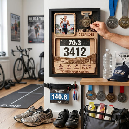 First 70.3 Oregon Race Bib and Medal Display, Personalized Triathlon Medal Holder, Custom Finisher Keepsake