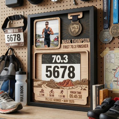 First 70.3 St. George Race Bib Holder, Personalized Triathlon Bib and Medal Display, Custom Finisher Medal Keepsake