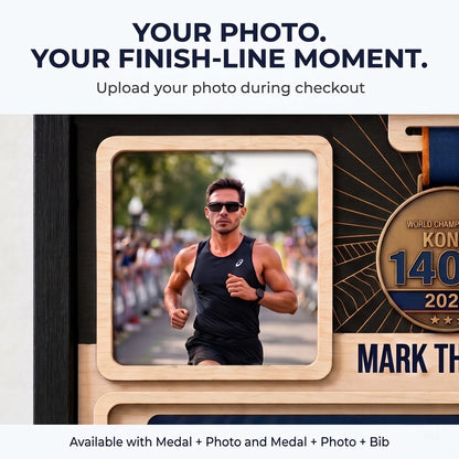 Kona Triathlon Medal Display, Personalized Medal Hanger with Photo, Race Bib & Route Options, Triathlete Gift