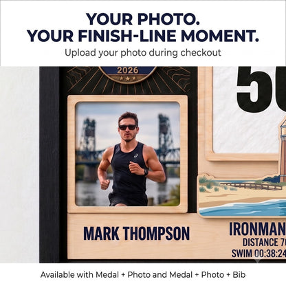 New York Triathlon Medal Display, Personalized Medal Hanger with Photo, Race Bib & Route Options, Triathlete Gift
