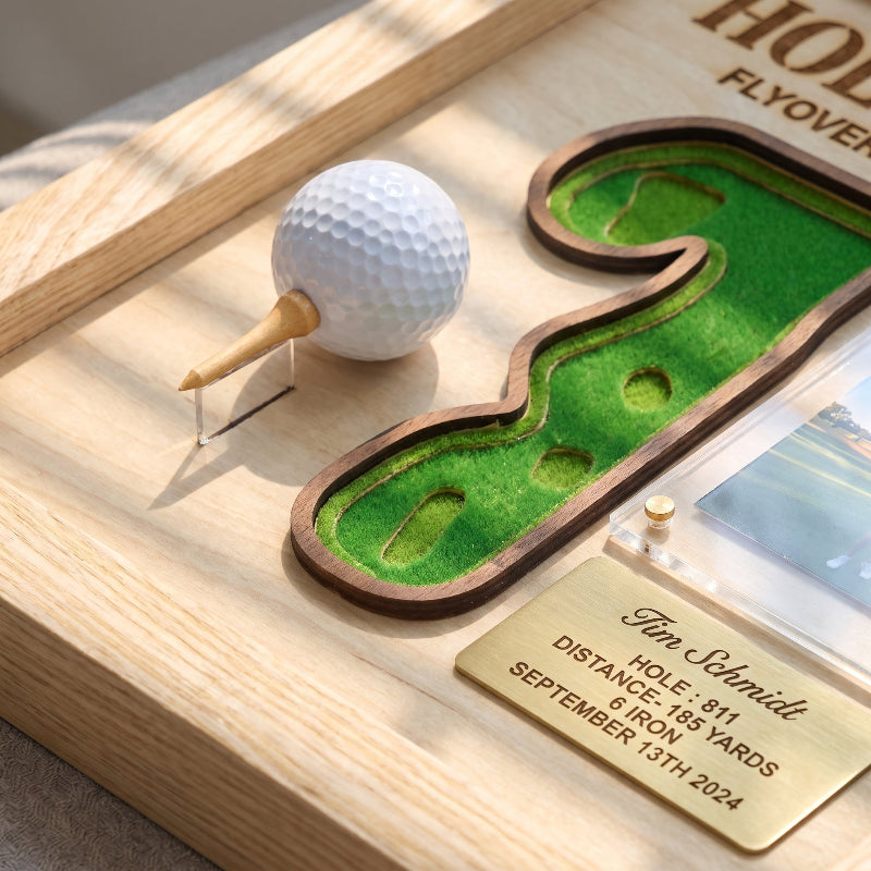 Personalized Hole in One Golf Display | Golf Ball Holder, Photo & Course Map | BrassTag Golf Gift