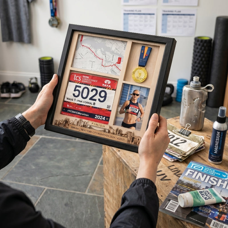 New York Marathon Shadow Box Display, Race Bib Medal and Photo Holder, Personalized Running Memory Box, Gift for Marathon Runners