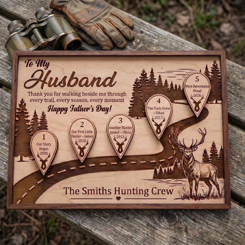 Hunting Husband Timeline Wooden Sign, Personalized Father’s Day Gift for Husband, Custom Hunting Love Story Plaque, Gift for Outdoorsman